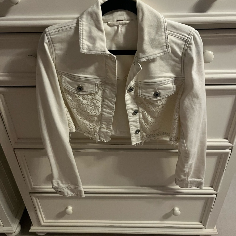 Free People Cream Lace Jean Jacket